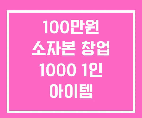 100만원 소자본 창업 1000 1인 아이템