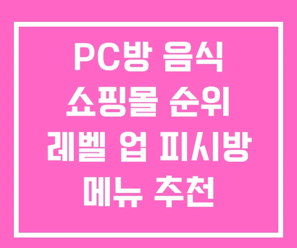 PC방 음식 쇼핑몰 순위 레벨 업 피시방 메뉴 추천