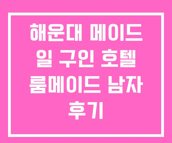 해운대 메이드 일 구인 호텔 룸메이드 남자 후기